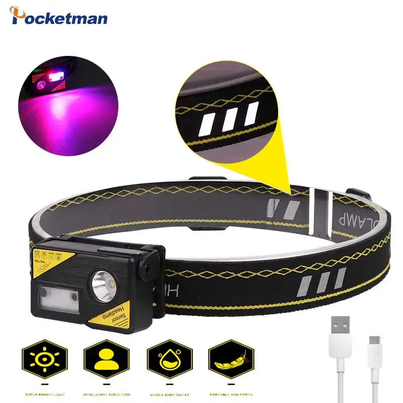 

XPG LED Headlamp Rechargeable Sensor Press Switch Headlamp LED Flashes red and blue alternately