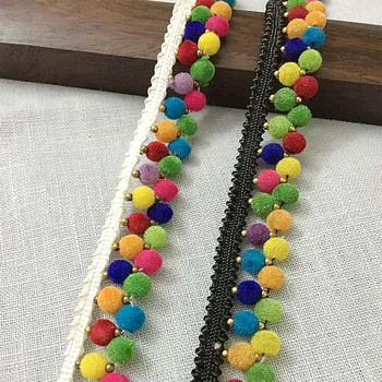 

3Yards Lace Trim Bohemian Ethnic Embroidery Lace Ribbon Colorful Round Ball Tassel Pompom Beads Pendant Collars Accessories
