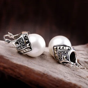 

direct marketing Thai silver handmade silver earrings S925 pure silver ornaments lady's pearl ear clip ear clip