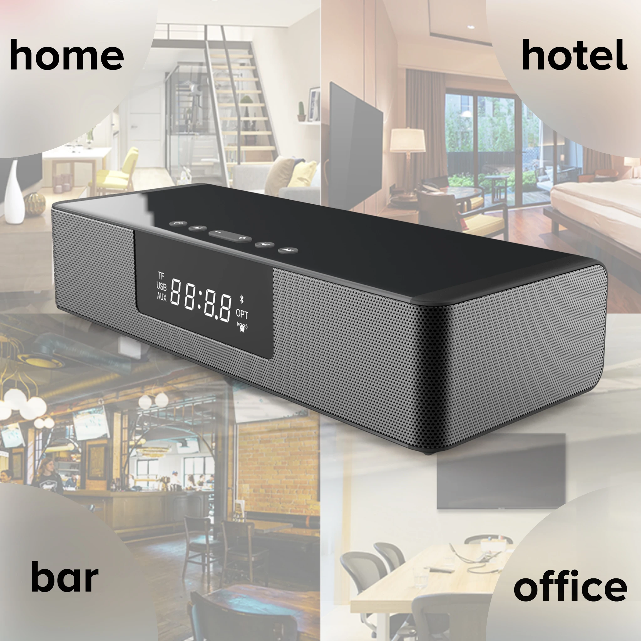 Wireless Charger 4 Horn Bluetooth Speaker with Alarm Clock and LED display home theater sound systems speaker soundbar | Электроника