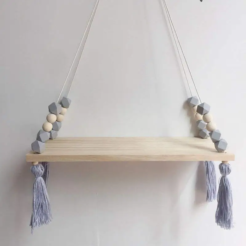 

Hot Sale Wall shelf Child Decorative shelf hanging with Rope and Wooden Board Ins Style Shape Princess Bedroom