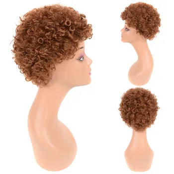 

SHUOHAN 6cm Synthetic Afro Curly Wig For Women Brown Heat Resistant High Temperature Fiber Short Cosplay SX102