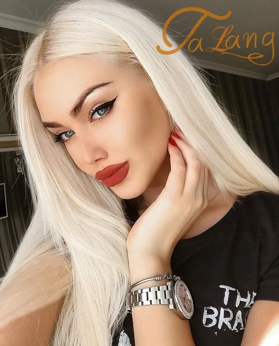 

TALANG White Gold Cara Same Style Lace Wig Cosplay Synthetic Long Straight Hair Wig Gray Brown Lady Wig