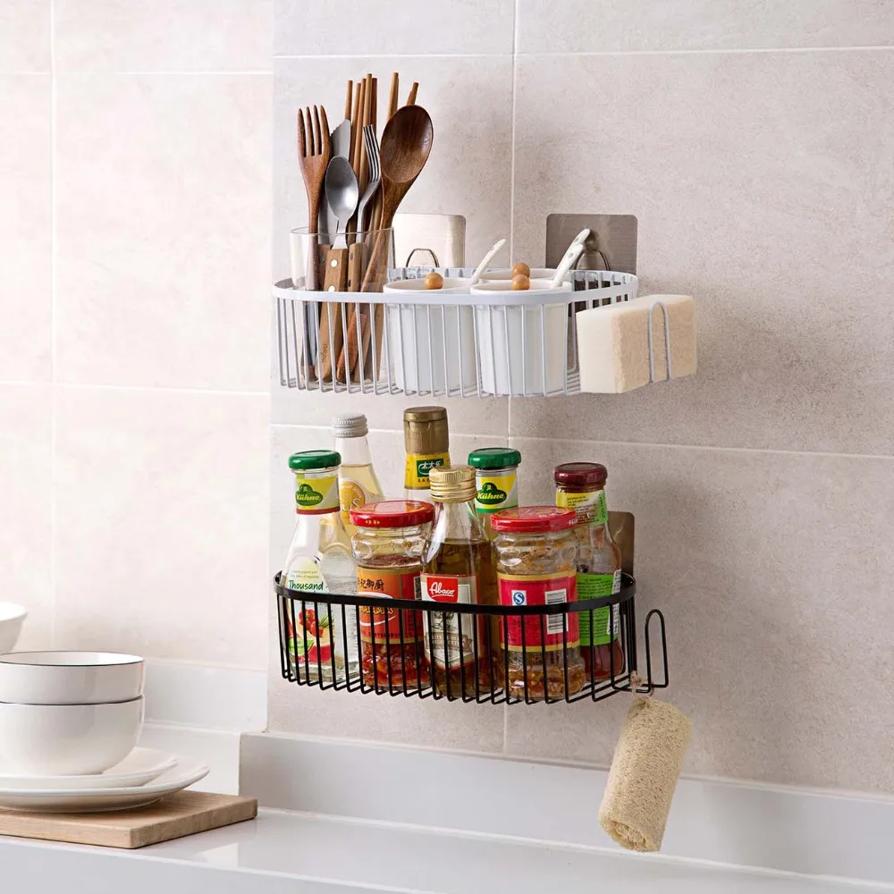 Iron Art Bathroom Oval Multifunction Hanging Basket Punch-free Bathroom Washing Rack Home Organizer