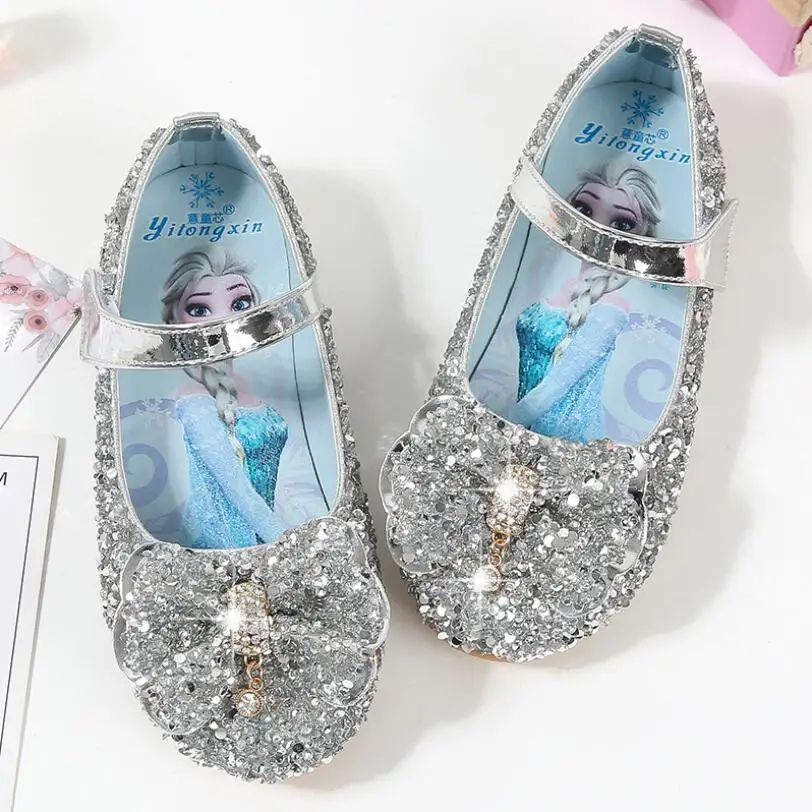 Модные туфли для девочек Эльза туфли принцессы Детские элегантные Танцевальная Вечеринка свадебные туфли Chaussure Enfants синего, розового и серебристого цвета Косплэй