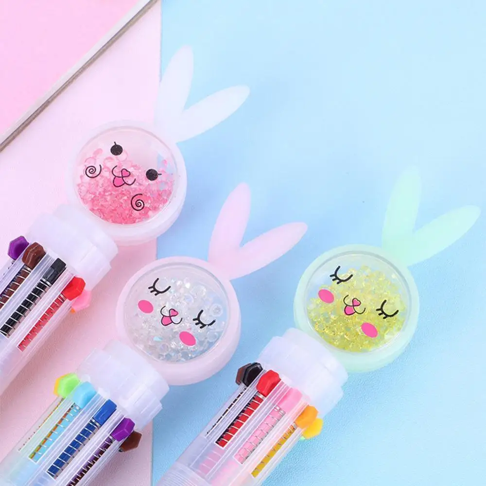 

10 Color Cute Rabbit Drill Ball Piont Pen Stationery For Students Writing Office Supplies With Multi-Functional Color Pen