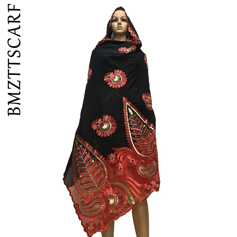 Новые африканские шарфы мусульманский женский большой хлопковый шарф с вышивкой с камнями BM602
