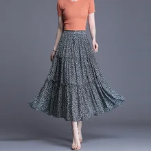 

Female Spring Korean Casual Elegant Floral Long Boho Skirt Women Patchwork A-line Flower Print Ankle Long Summer Chiffon Skirts