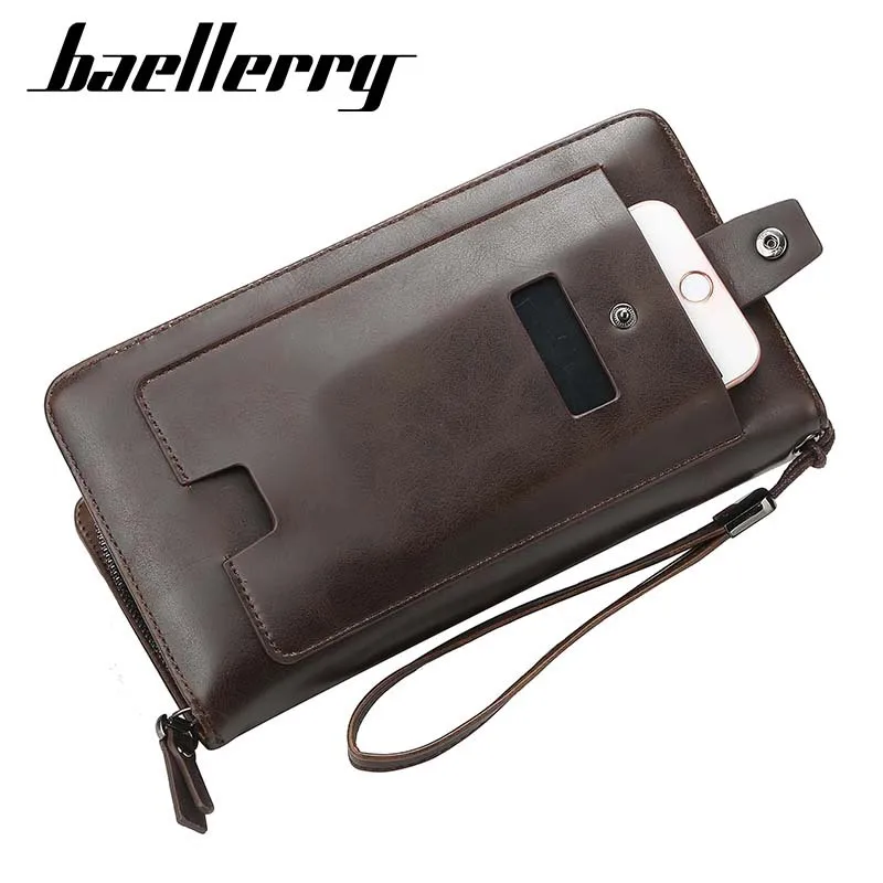 

baellerry Brand Men's Leather Wallet With Phone Pocket Long Big Capacity Zipper Clutch Money Bag Male Purse Card Holder For Man