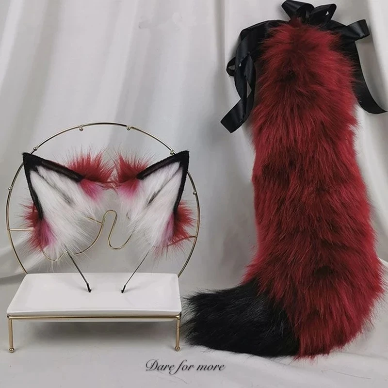 New Red Wolf Anime Beast Ear Tail Cat Fox Headband Custom COSPLAY Lolita Hand Made LOL Golden | Тематическая одежда и