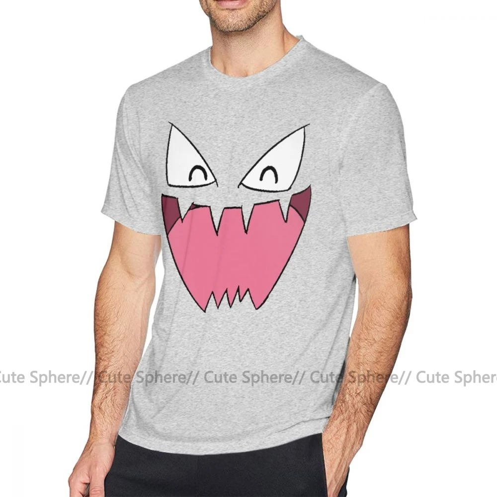 Gengar футболка Haunter Face футболка Базовая 100 хлопковая Футболка с графическим рисунком с коротким рукавом Милая Мужская футболка большого размера - Цвет: Gray