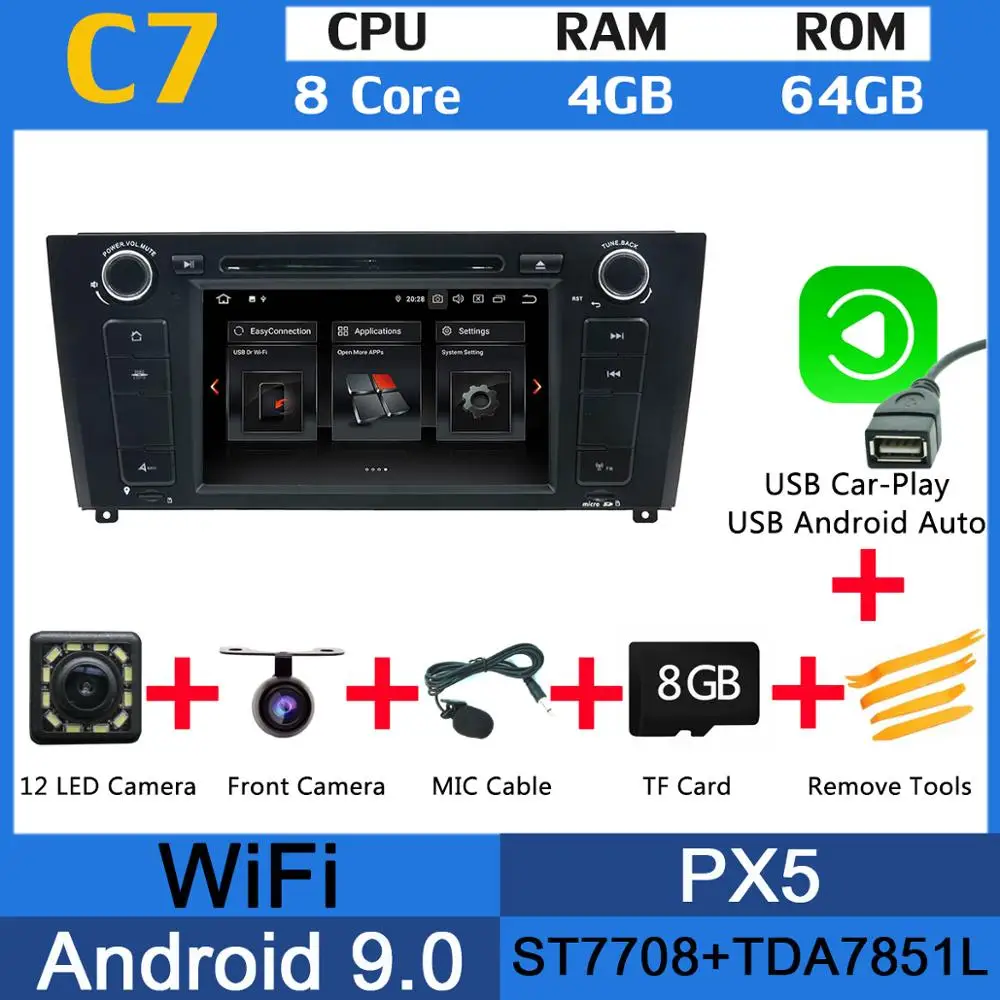 PX6 4G+ 64G авто радио Android 9,0 для BMW 1 серии E81 E82 E88 автомобильный DVD мультимедийный плеер gps навигация DVR CarPlay DSP стерео - Цвет: PX5 USB CarPlay