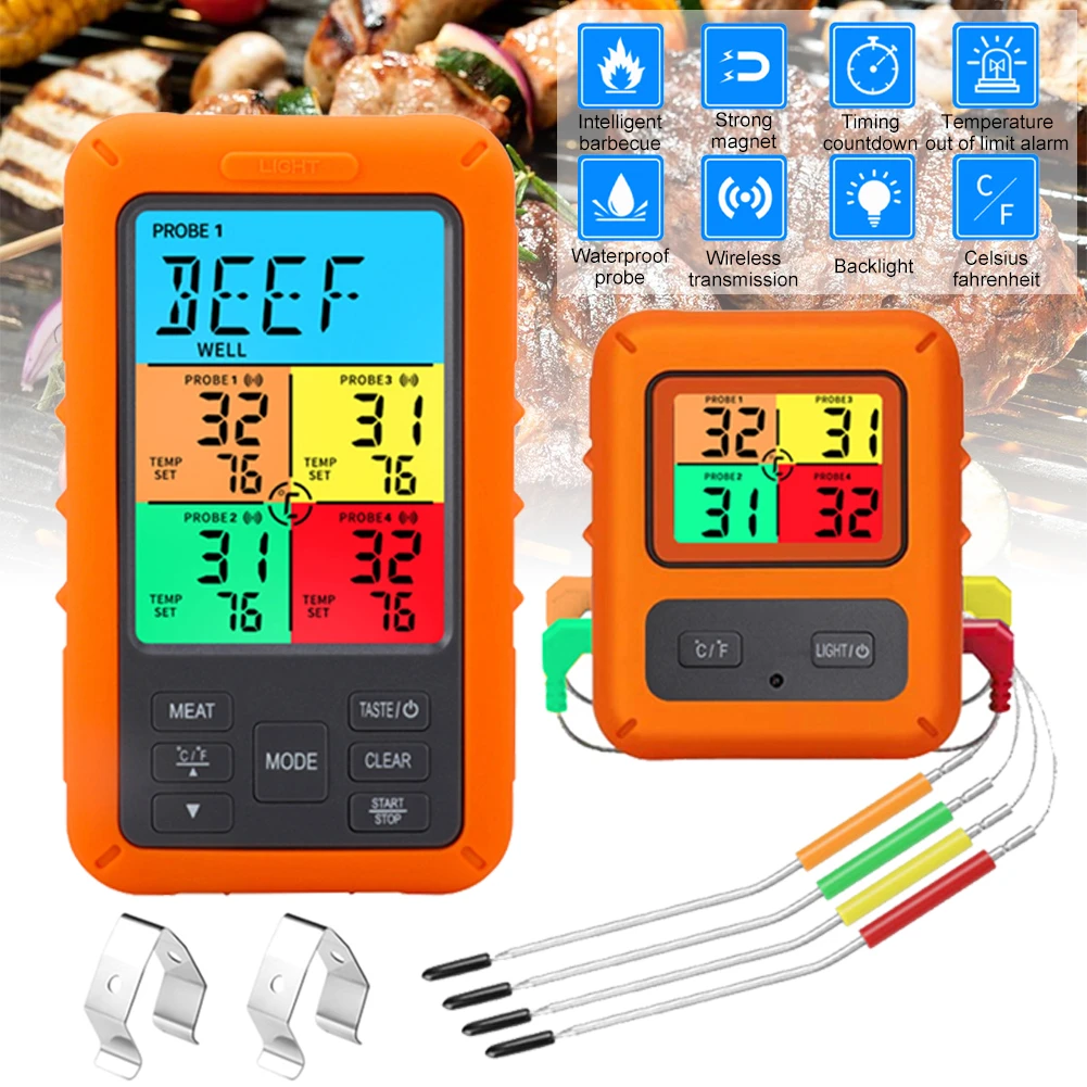 Extreem belangrijk T Vervelen Draadloze Digitale Vlees Thermometer Met 4 Probes Remote Voedsel Thermometer  Met Count Down/Up Timer & Alarm Voor picknick Bbq Grill|Temperatuurmeters|  - AliExpress