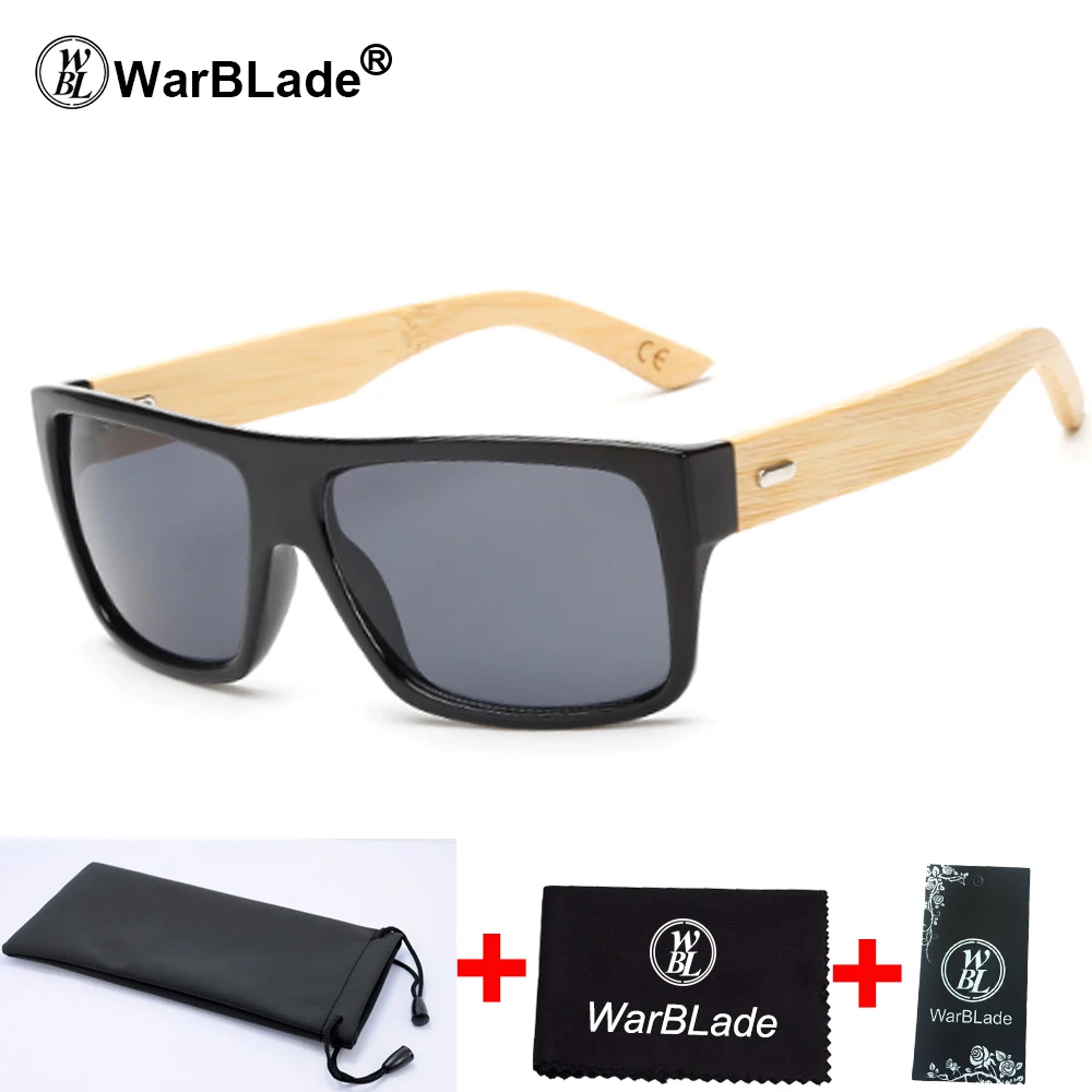 black grey WarBLade квадратные бамбуковые солнцезащитные очки мужские натуральные солнцезащитные очки в деревянной оправе уличная Рыбалка вождения спортивные очки Bambu Oculos - Цвет линз: black grey