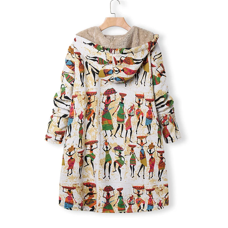 CHAMSGEND Hot Women Winter Warm Hooded Jacket Coat Casual Outwear Floral Print Female Oversize Pocket Long Coat Parkas 923