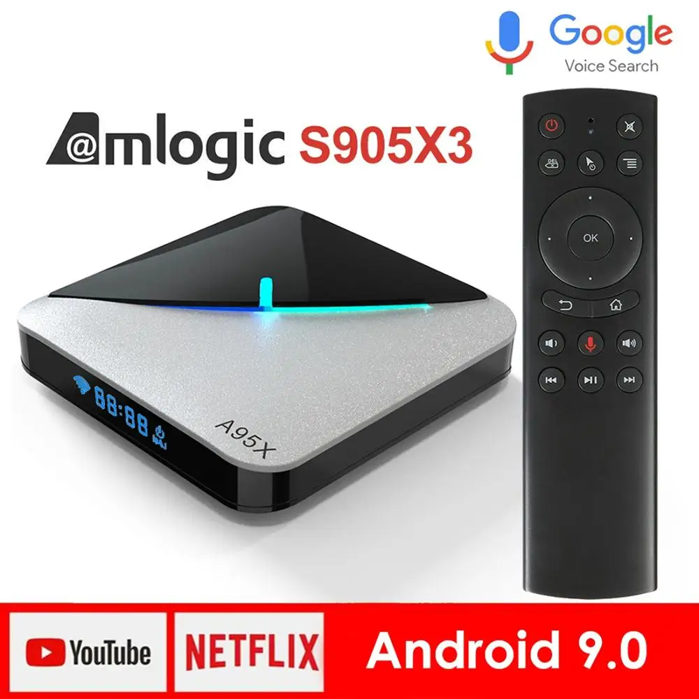 LEMADO A95XF3 ТВ приставка Android 9 0 Amlogic S905X3 4 Гб 64 к HD Netflix Google голосовой помощник Смарт RGB