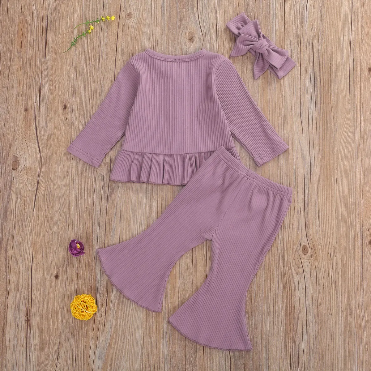 baby clothing set essentials Newborn Baby Girl 3Pcs Clothes Autumn Winter Knitted Casual Outfits Long Sleeve Buttons Ruffle Top + Long Flared Pant + Headband Baby Clothing Set