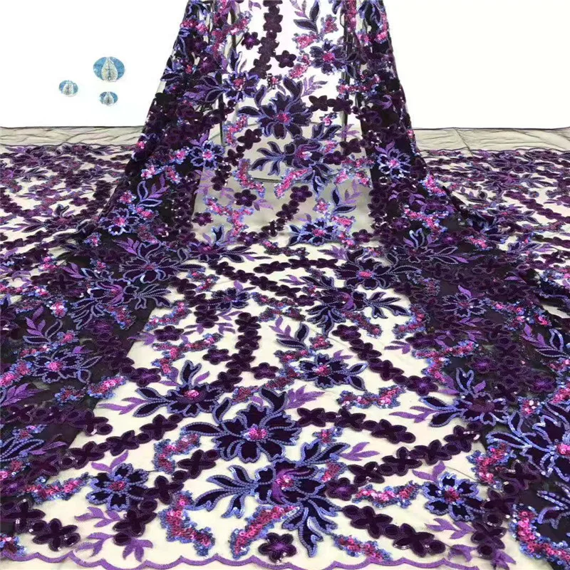 

Sequins Lace Fabric High Quality 3d French Lace Fabric Embroidery African Party Lace Fabric 5yards For Nigerian Lace Purple
