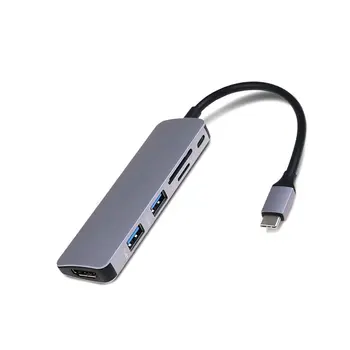 

6in1 USB Type C Hub Adapter with 4K HDMI Multiport Card Reader USB3.0 TF PD Charger HUB Converter Adapter