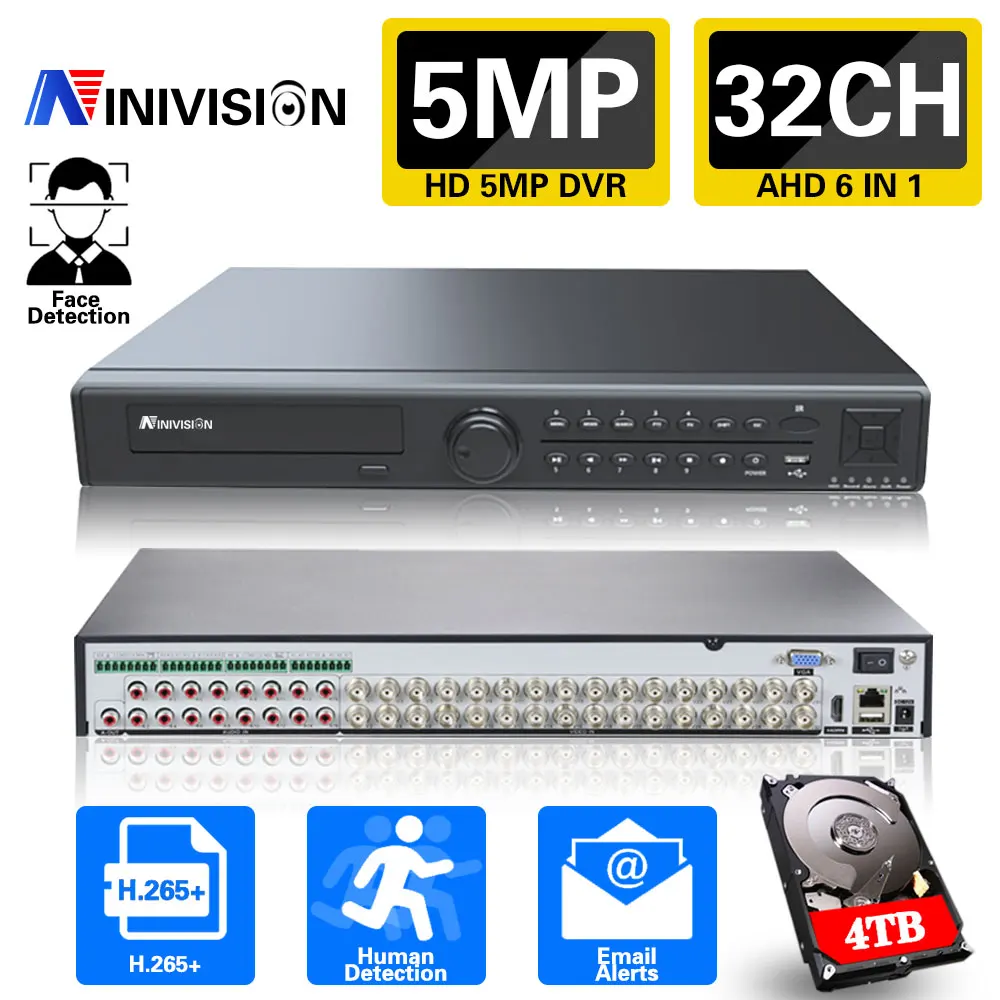 H.265 Uscita Max 5Mp Cctv Dvr 32Ch 16Ch 9Ch 5Mp Videoregistratore Di Sicurezza H.265 Rilevamento Movimento P2P Cctv Dvr Rilevamento Facciale