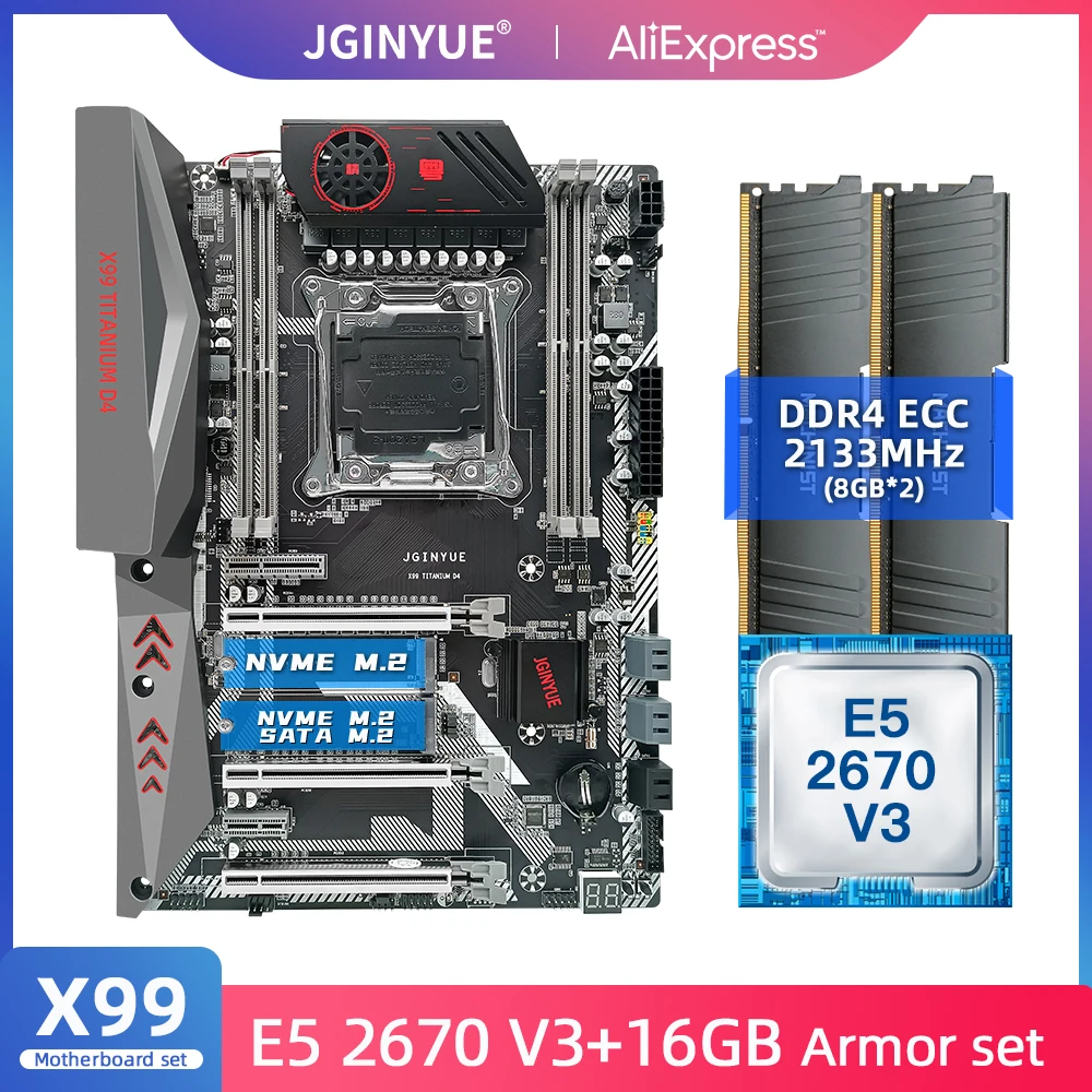 JINGYUE X99 материнская плата LGA 2011-3 набор с процессором Inte E5 2670 V3 16G(2*8) DDR4 ECC комплект