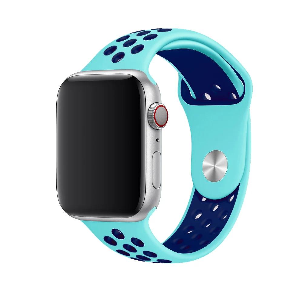 Дышащий силиконовый спортивный ремешок для Apple Watch 5 4 3 2 1 42 мм 38 мм резиновый ремешок для Nike+ Iwatch 5 4 3 40 мм 44 мм - Цвет ремешка: green blue 9