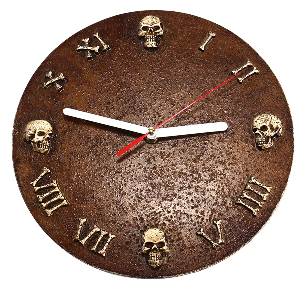 

Round Decoration Home Practical Skull Head Halloween Art Wall Mounted Retro Clock Pointer Abstract Battery Powered Resin