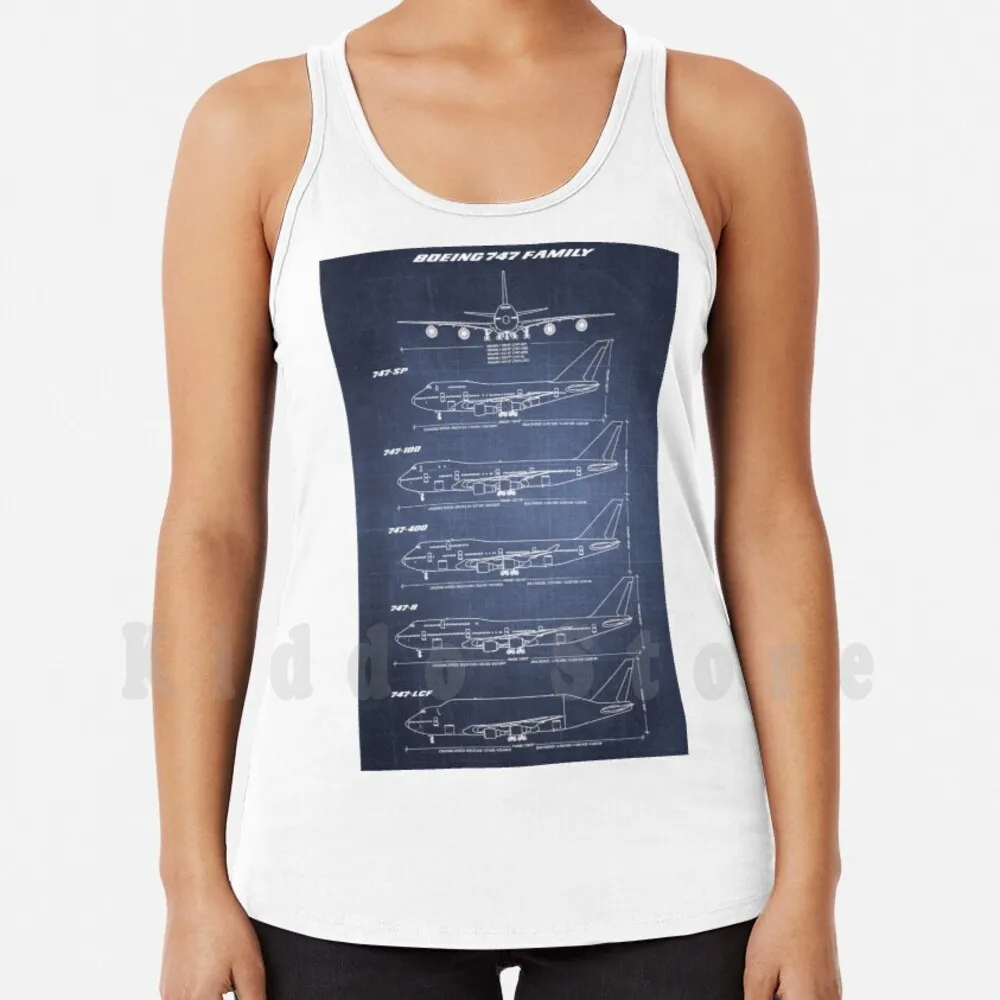 Boeing 747 Family Blueprint (Blu Scuro) Canotte Gilet Senza Maniche Boeing 747 Jumbojet Jumbo Jet 747 Sp 747 100 747 400