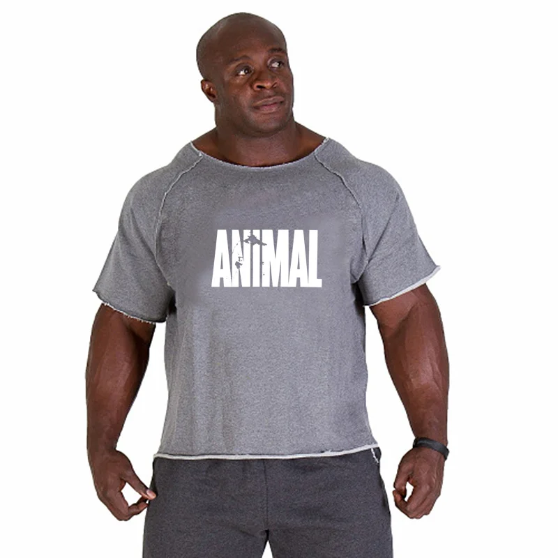 Мужские футболки для фитнеса, бодибилдинга, гориллы, одежда, рубашка с рукавом "летучая мышь", тряпичная футболка, для спортзала, фитнеса, мышц, бега, футболка - Цвет: 1