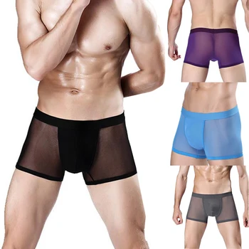 

Brand Mesh Transparent Sexy Men Underwear Soft Boxer Fitness Breathable Quick Men Funny U Shaped Casual Flat Underwears