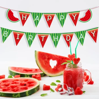 

Baby Shower Watermelon Happy Birthday Banner DIY Party Decorations Wall Sweet Watermelon Hanging Bunting Kids Party Favors