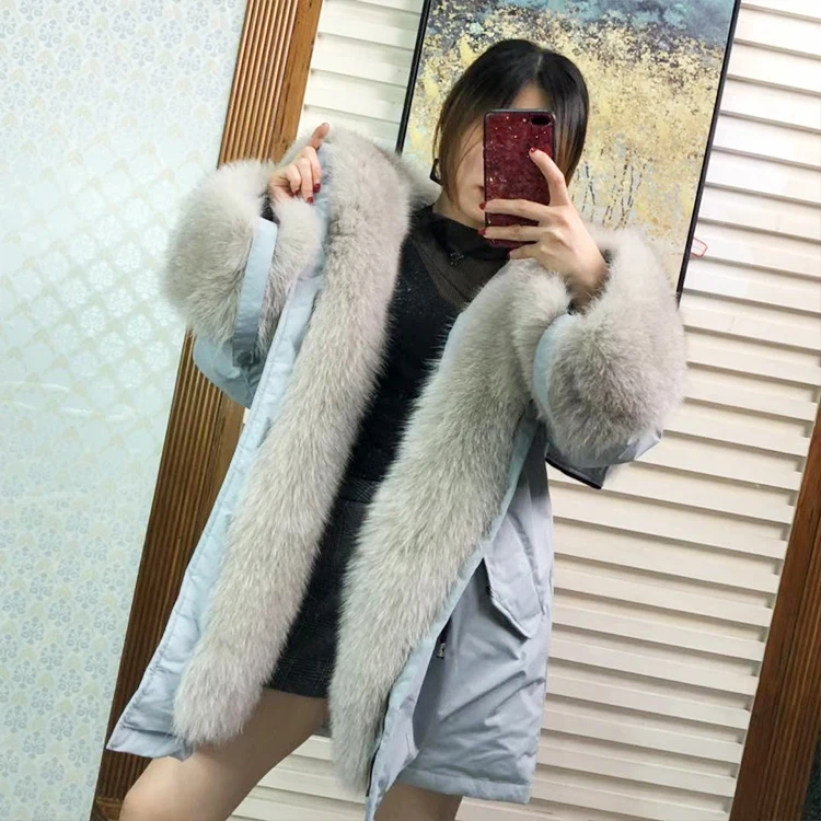 MaoMaoKong2019 длинный WnterJacket женская верхняя одежда толстые парки енот природный натуральный мех воротник пальто с капюшоном натуральный теплый лисий мех
