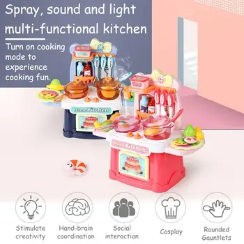 

Kitchen Playset, Kids Play Kitchen Pretend Playing Toyswith Realistic Lights & Sounds,Simulation Of Spray
