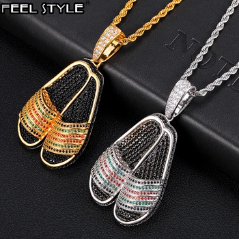 

Hip Hop Iced Out Bling Rapper Cubic Zirconia Slipper Shoes Necklaces & Pendants For Men Women Rapper Jewelry With Solid Back