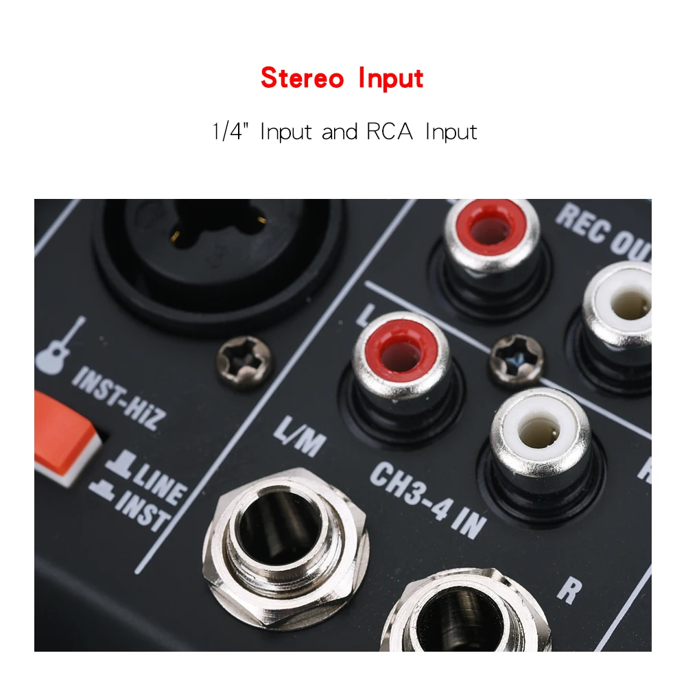 EYK Stereo Audio Mixer Build-in UHF Wireless Mics 4 Channels Mixing Console with Bluetooth USB Effect for DJ Karaoke PC Guitar