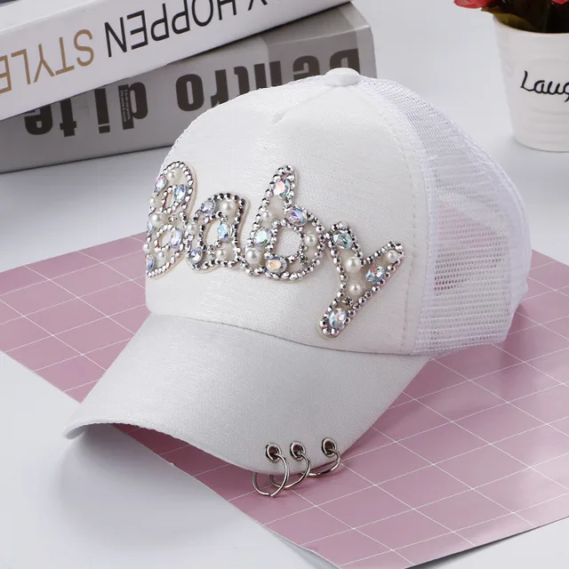 New High-Quality Fashion Butterfly Print Baby Cotton Baseball Cap With Brick Mosaic Ladies Beautiful Girl Hip-hop Mesh Hats Baby White - Net