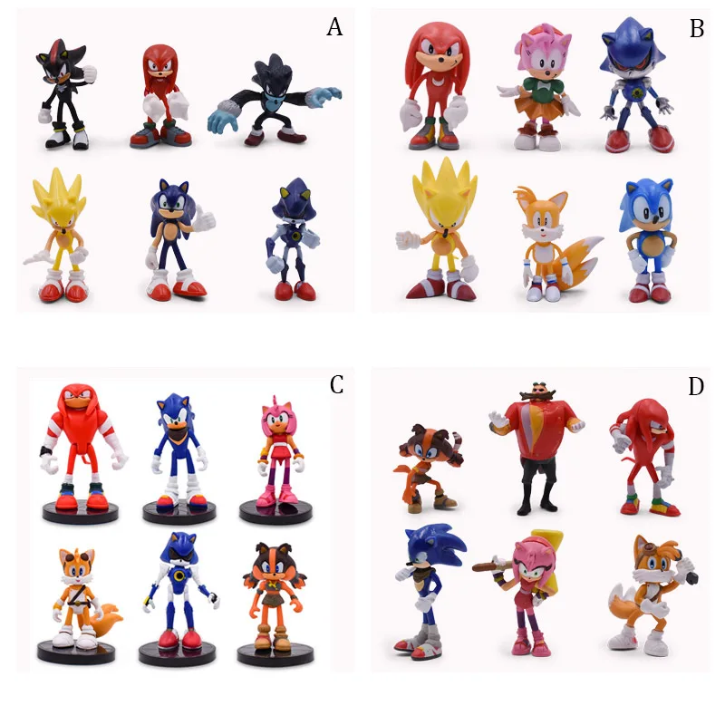 

4 Styles Sonic 6 pcs/set Figures PVC Sonic Shadow Amy Rose Sticks Tails Characters Figure Christmas Gift Baby Toy For Children