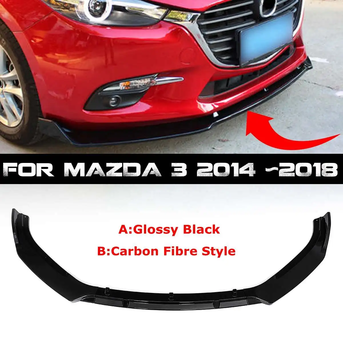 3 Pcs/Set Black Car Front Bumper Splitter Lip Cover Trim For MAZDA 3 Axela 2014 ~2018 Front Bumper Diffuser Spoiler Lip Cover