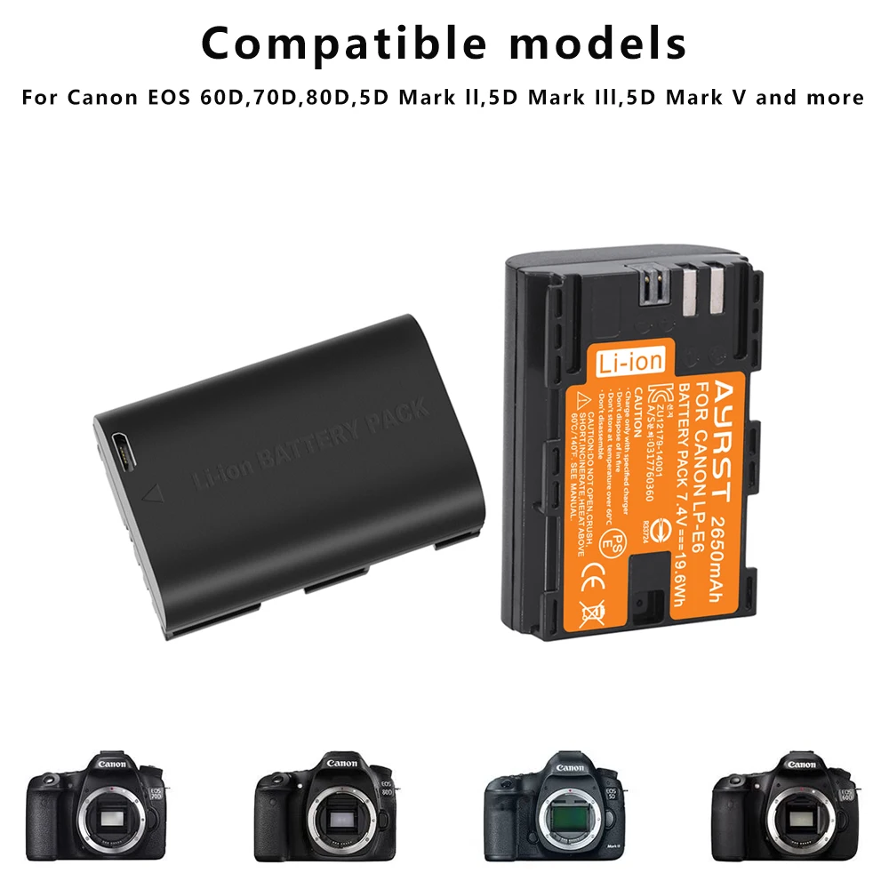 Carregador para Câmera 7.4v para Câmeras Canon Bateria 2650mah Mark ii Iii iv 5ds r Eos 6d 70d 80d 5d lp e6 - Image 4