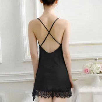 

Night Dress Women's nightgown Thong sexy nightwear V neck sleepwear sexy night dress Black Lace Mesh nightdress