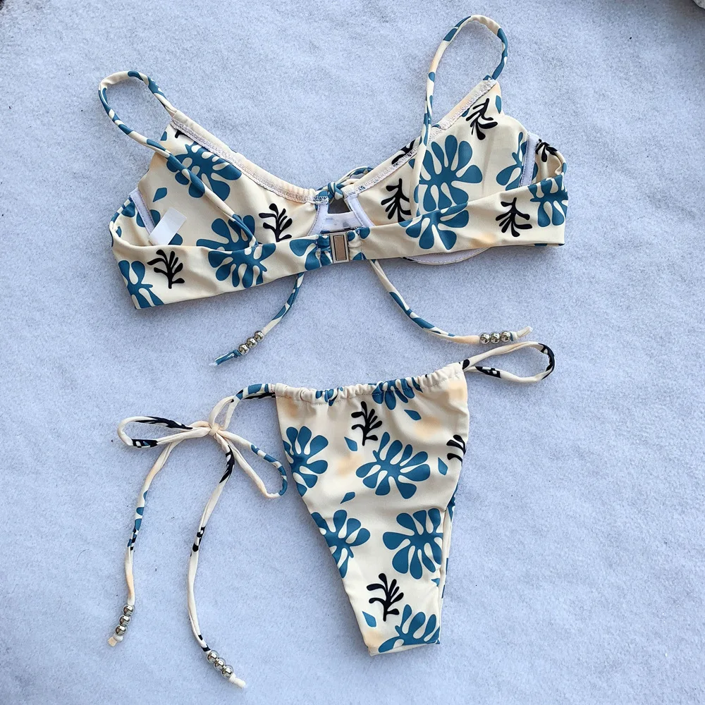Biquinis, купальники, с косточками, с вырезами, купальный костюм, цветочный принт, бандо, купальник для женщин, на завязках, с узлом, пляжная одежда