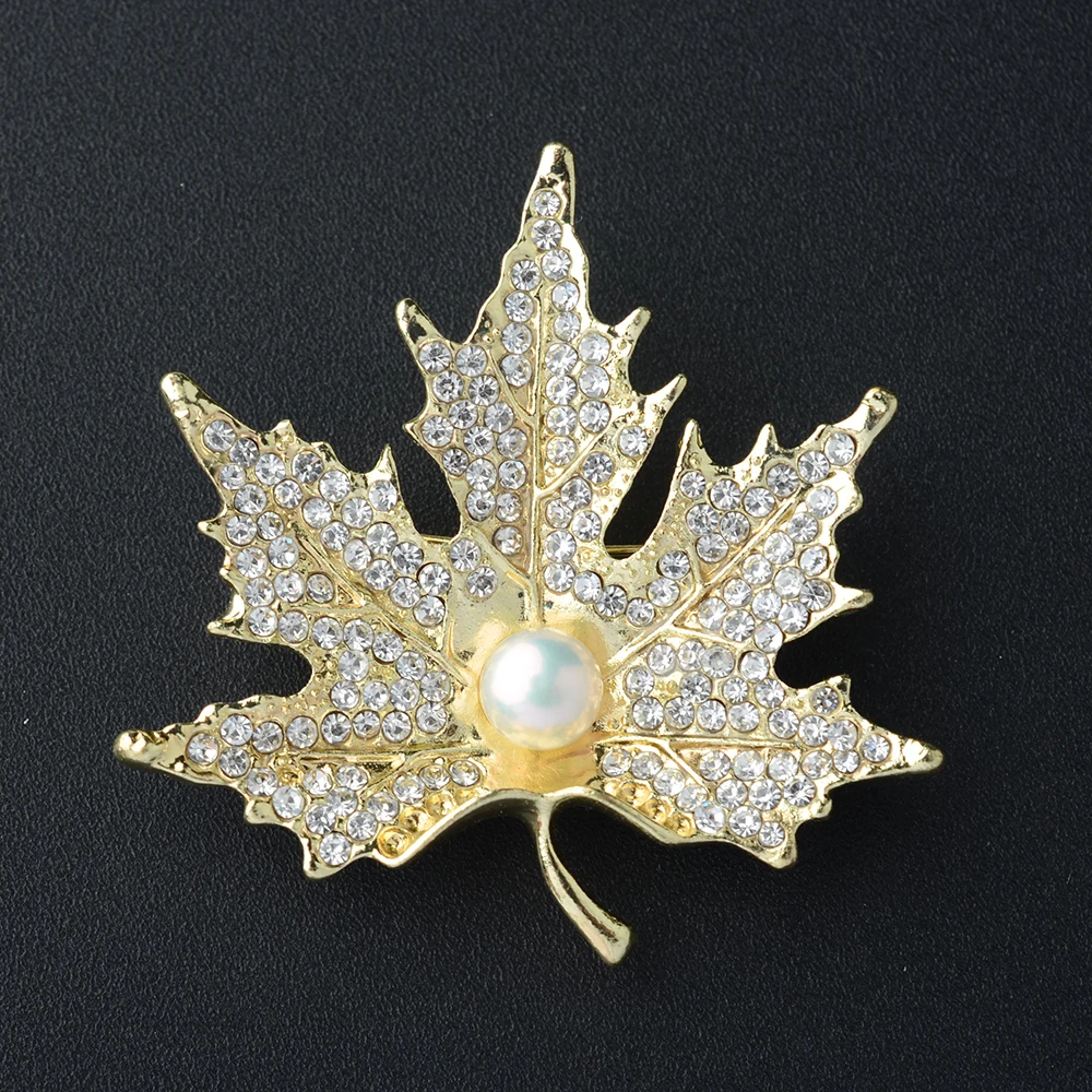 

Colorful Maple Leaf Shaped Pearl CZ Brooch Pins