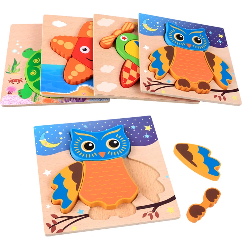 DDWE 3D Wooden Toys Puzzles Kids Solid Wood Thicken Colorful Puzzle Toy Cartoon Animals Educational For 1-2-3 Old | Игрушки и хобби