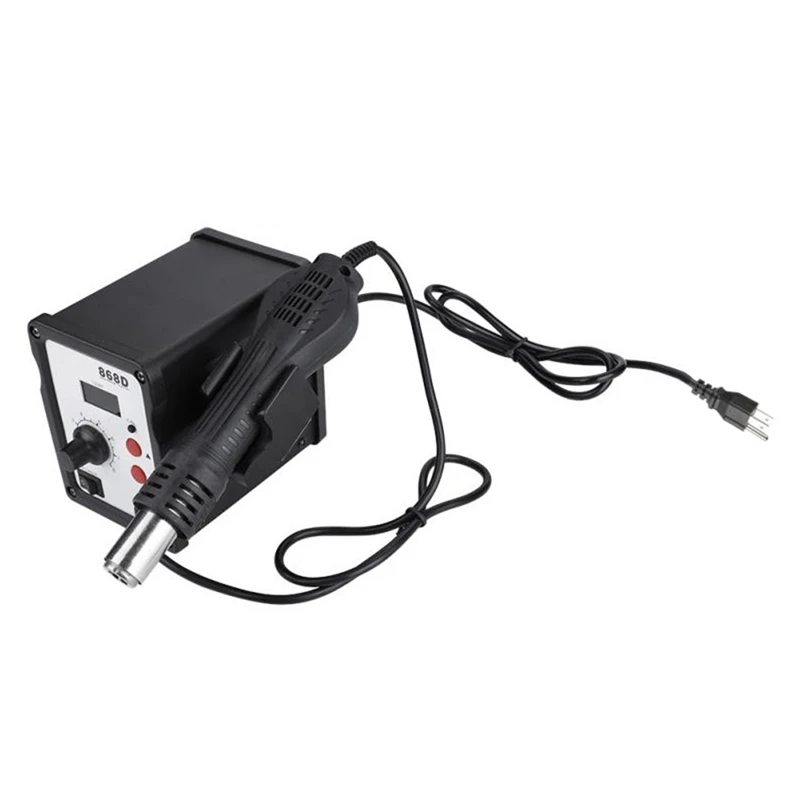 US Plug 868D 700 Вт Цифровой дисплей Антистатическая паяльная станция горячего воздуха с 5 насадками заземляющий провод пинцет - Цвет: US Plug