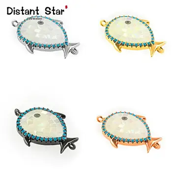 

25*17mm Fish New Exquisite Diy Jewelry Accessories Bracelet Necklace Jewelry Copper Cubic Zirconia Connector Abalone Shell Hole
