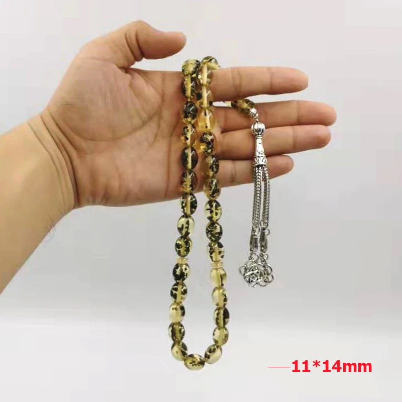 Кунжута смолы Tasbih 33 молитвенные бусы металлическая кисточка мусульманского человека браслет исламский арабский мода misbaha