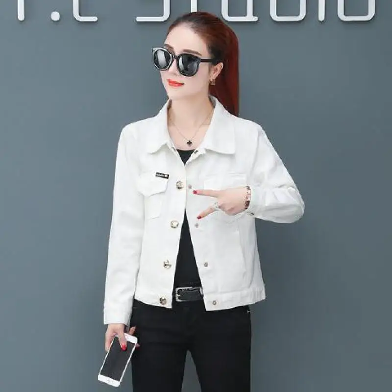 Net Red Denim Women Spring Autumn New Coat2021 Female Korean Version Back Sequin Embroidery Etudent Button Denim Jacket Women A