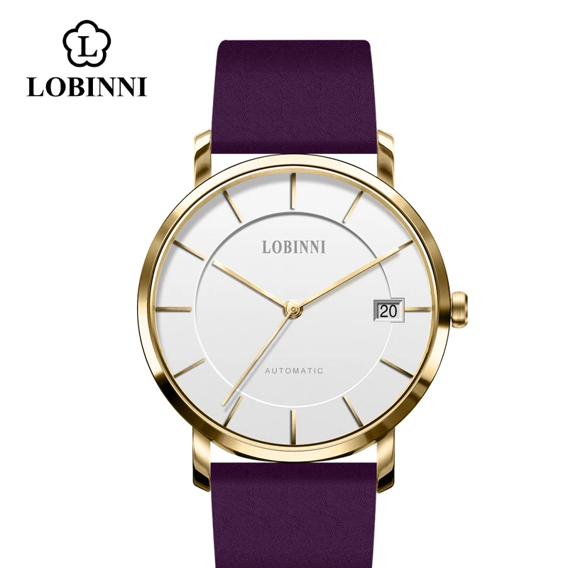 L-Gold-White-purple LOBINNI пары часы класса люкс Швейцария бренд Самовзводные механические часы для влюбленных часы подарок обувь для мужчин и женщин; Водонепроницаемый - Цвет: L-Gold-White-purple