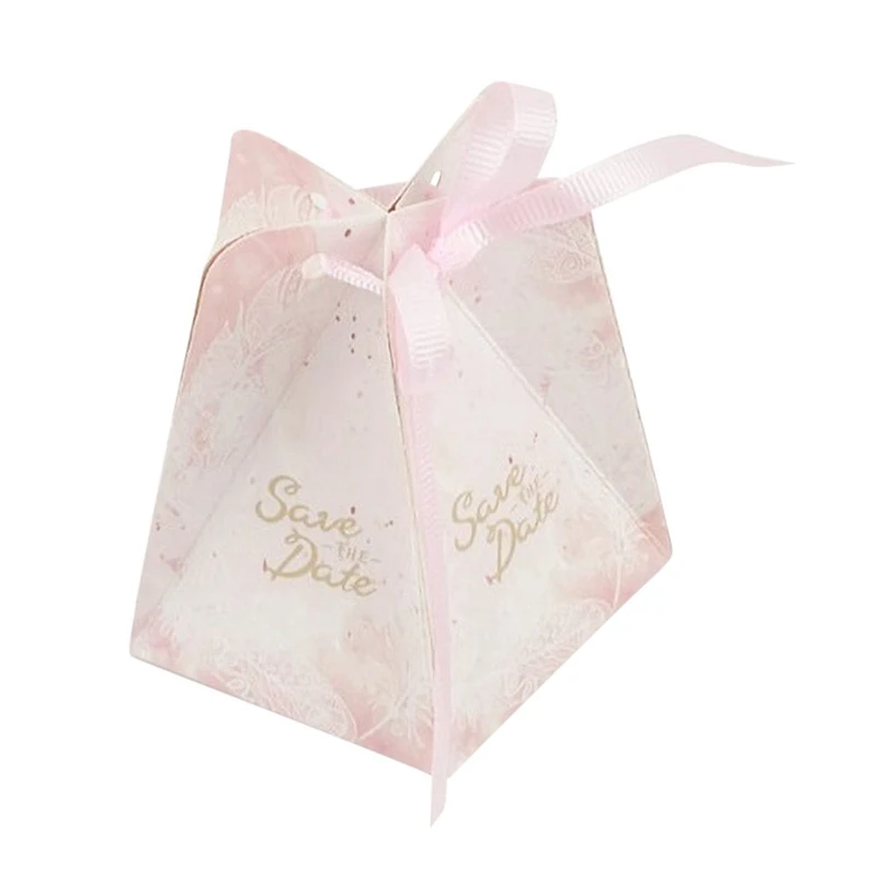 Small Unique Pentagon Gift Box Retro Paper Gift Box Portable Romantic Candy Gift Box For Wedding 50PCS - Цвет: Розовый