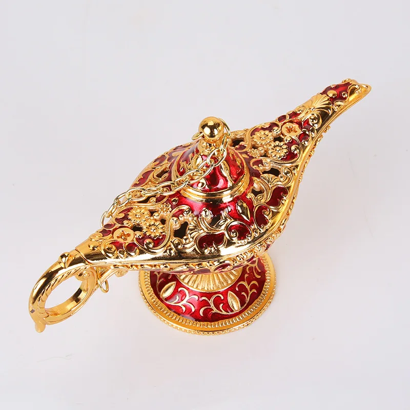 

Elegant Vintage Metal Carved Aladdin Lamp Light Wishing Tea Oil Pot Decoration Collectable Saving Collection Art Craft Gift Prop